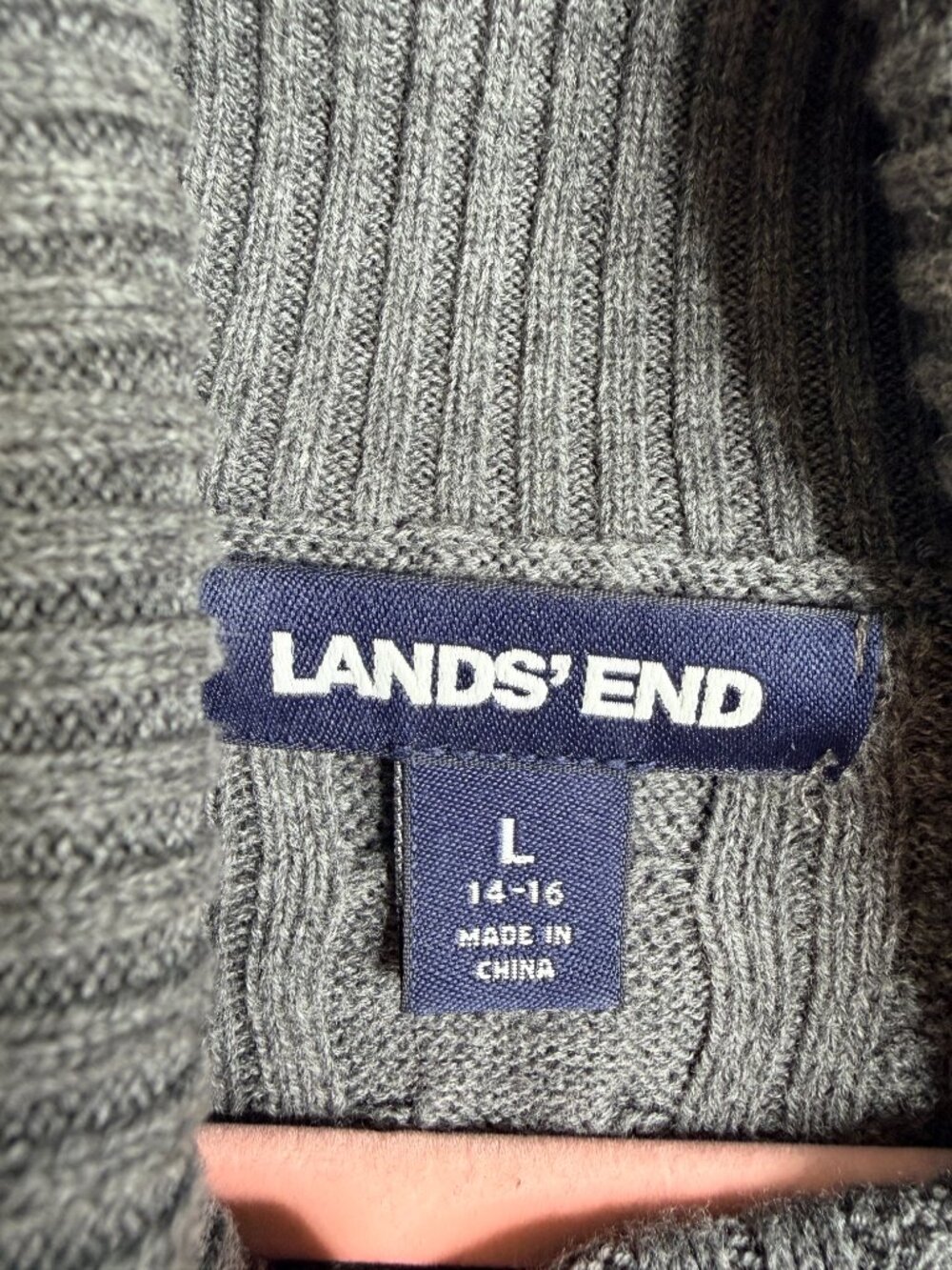 2/$30 Lands' End Cable-Knit Cotton Drifter Turtleneck Sweater Gray Large #A4985 - Picture 5 of 8